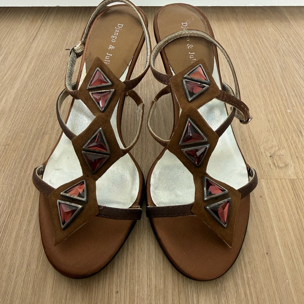 Elegant Dune London Brown Sandals with Red Accents